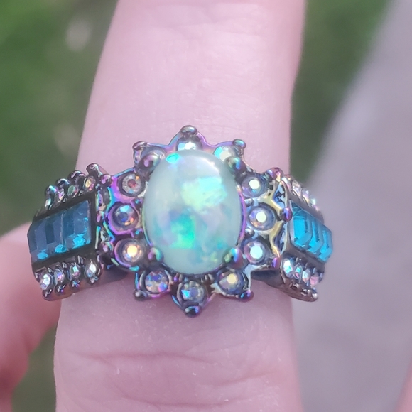 New Blue Fire Opal Rainbow Hematite Ring. - Picture 16 of 16